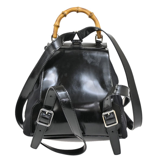 Gucci Vintage Bamboo Backpack Nylon and Patent Leather, BLACK, NYLON, Backpack