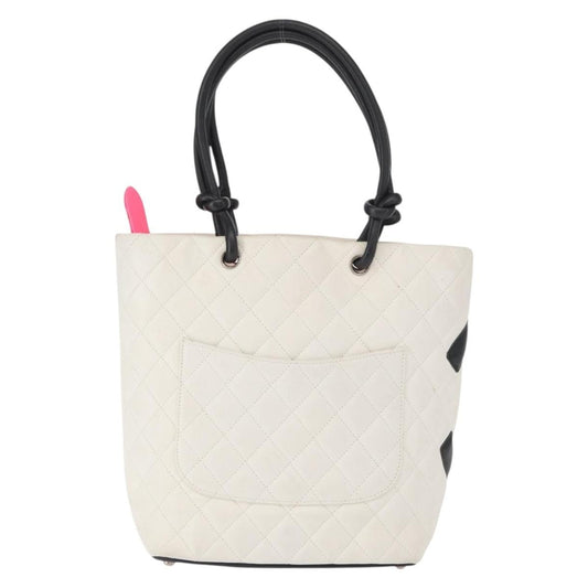 Chanel Cambon Tote Quilted Leather, WHITE, LEATHER, Tote bag