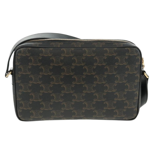 Celine Logo Messenger Bag Triomphe Coated Canvas, Black, PVC, Shoulder Bag