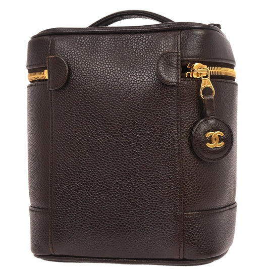 Chanel Vintage Timeless Cosmetic Case Caviar, BROWN, LEATHER, Handbag