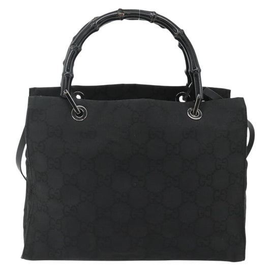 Gucci Vintage Bamboo Handle Tote GG Canvas, Black, Canvas, Tote Bag