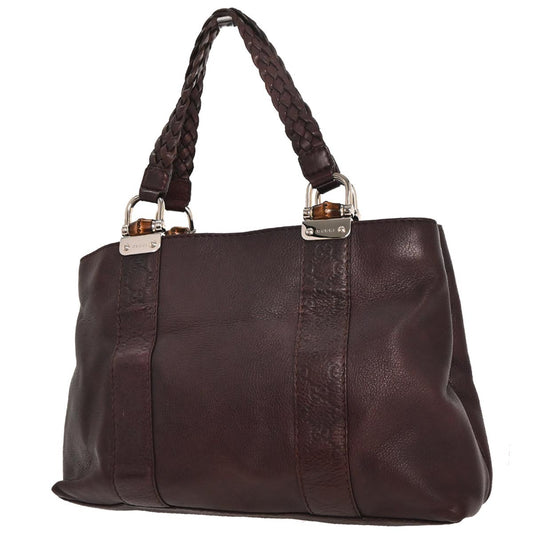 Gucci Vintage Bamboo Handle Bag Leather, BROWN, LEATHER, Tote bag