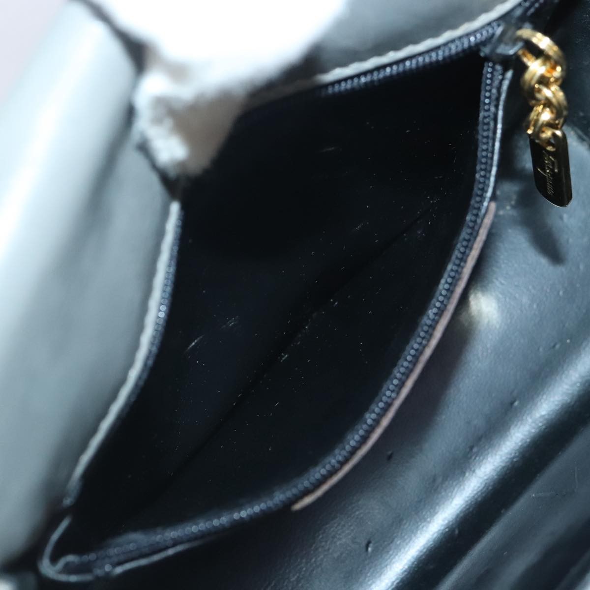 Salvatore Ferragamo Vintage Flap Chain Shoulder Bag Leather, GRAY, LEATHER, Shoulder bag