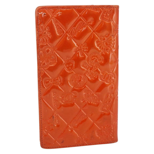 Chanel Lucky Symbols Yen Wallet Embossed Quilted Patent, Orange, Patent Leather, Wallet