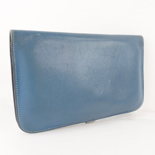 Hermes Dogon Duo Combined Wallet Leather, BLUE, CALFSKIN, Wallets