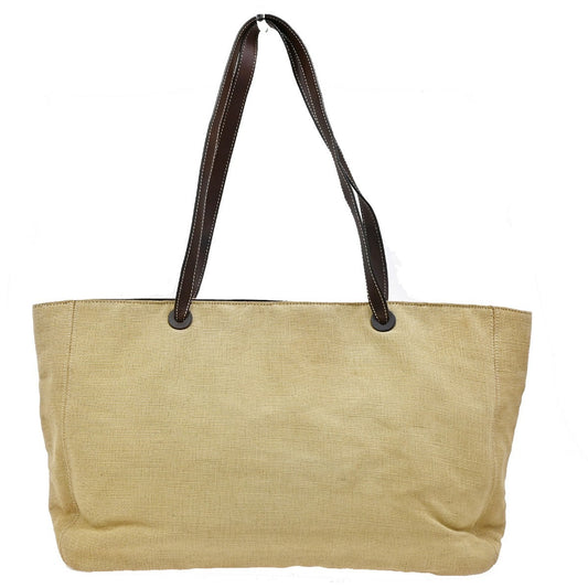 Chanel Vintage CC Tote Canvas with Leather, BEIGE, CANVAS, Tote bag