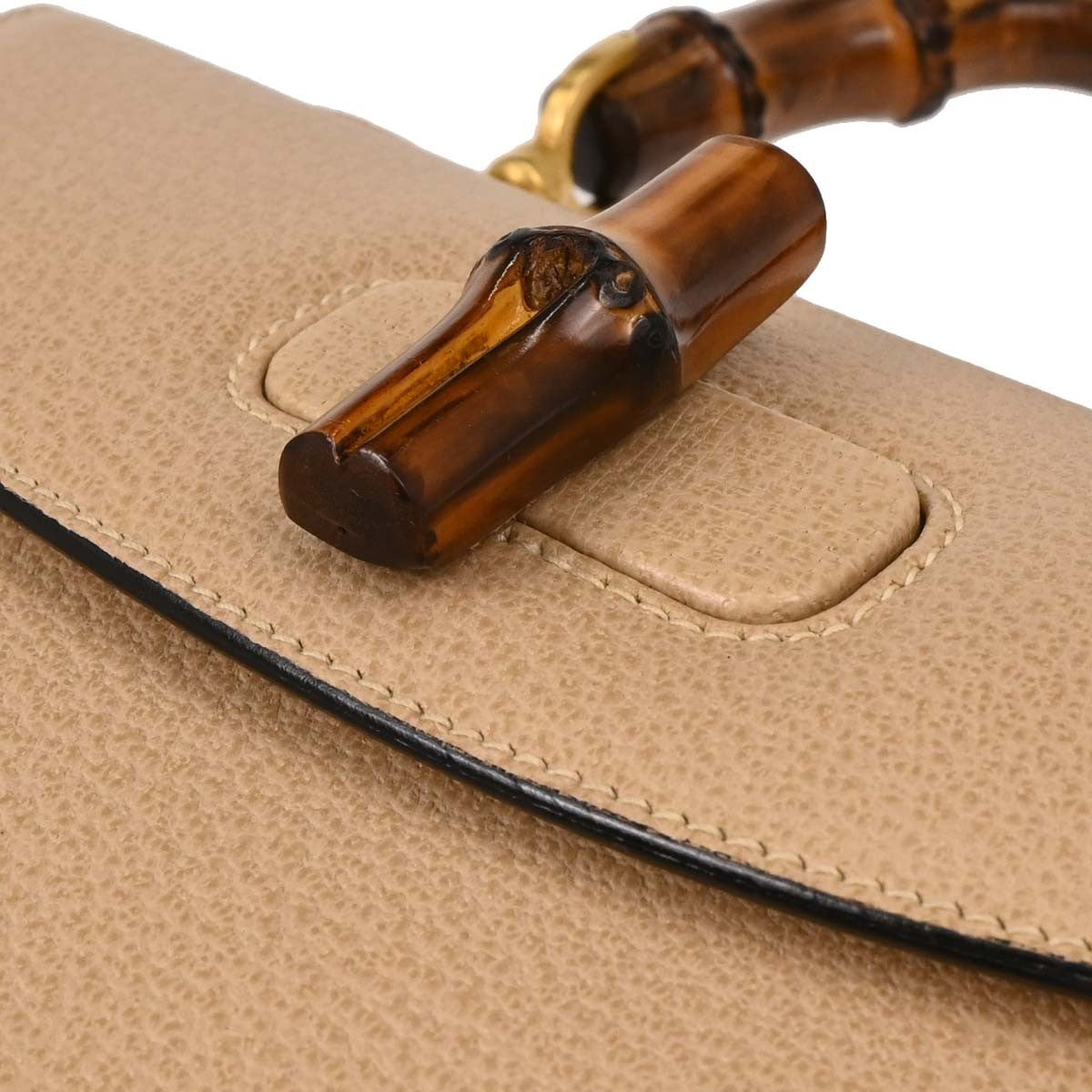 Gucci Vintage Convertible Bamboo Top Handle Bag Leather, BEIGE, LEATHER, Handbag