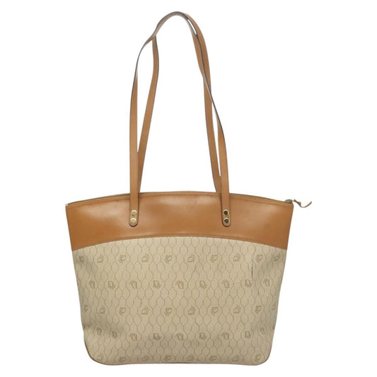 Christian Dior Vintage Honeycomb Tote Bag Canvas and Leather, BEIGE, CANVAS, Tote bag