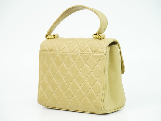 Chanel Vintage Top Handle Flap Bag Quilted Lambskin, BEIGE, LEATHER, Handbag