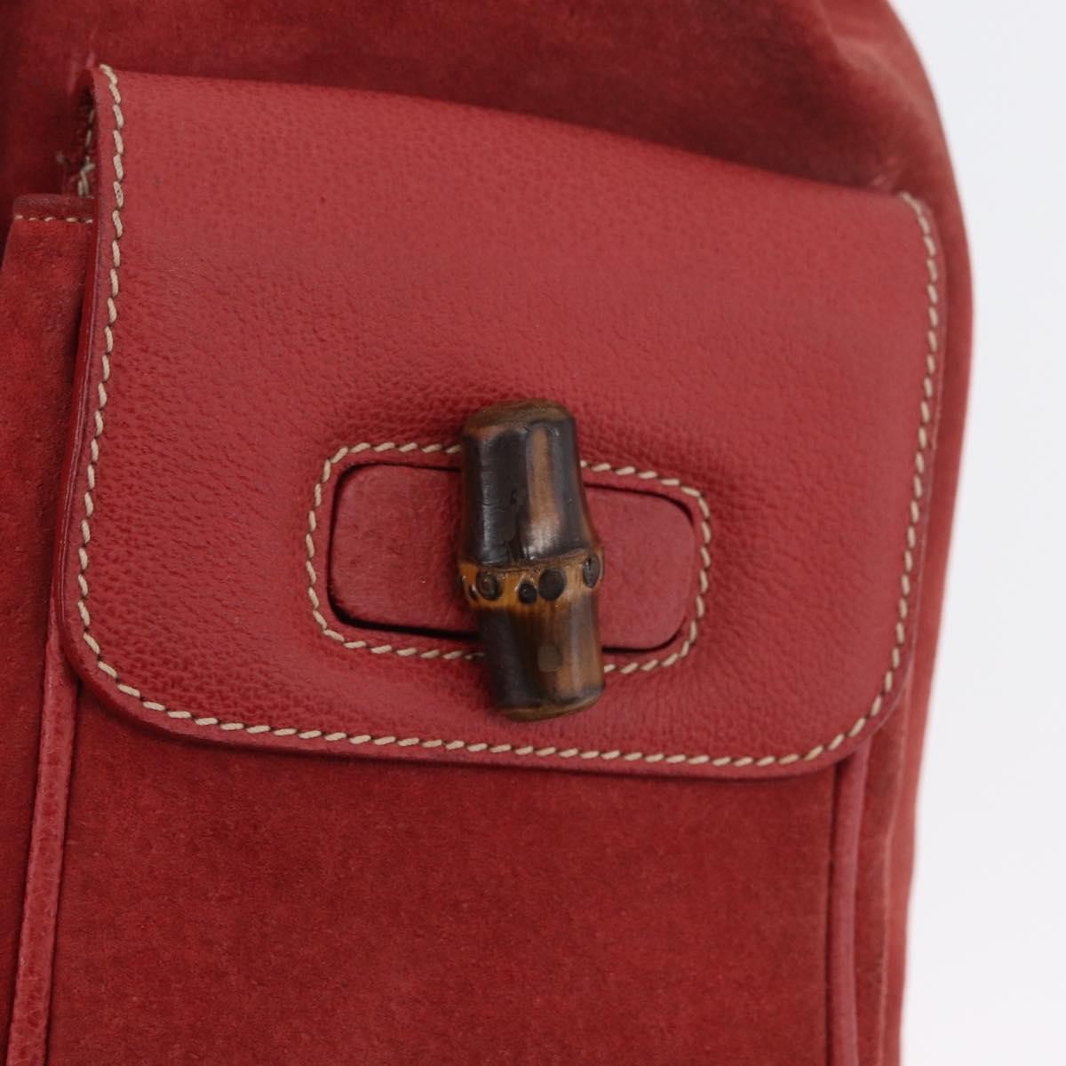 Gucci Vintage Bamboo Backpack Suede and Leather, Red, Suede, Backpack