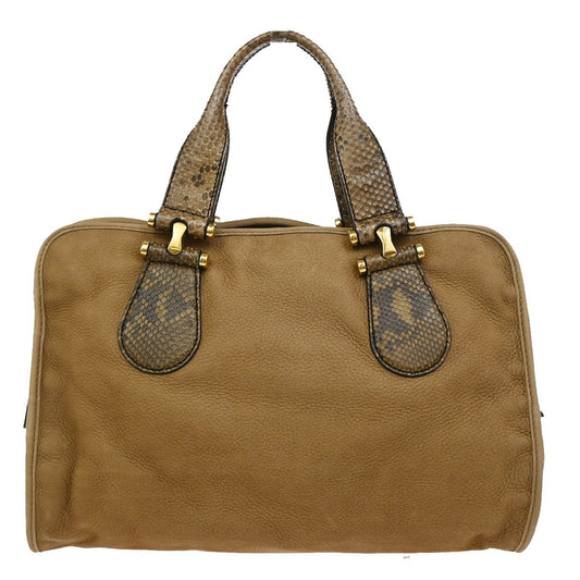 Gucci Twice Satchel Nubuck with Python, BROWN, SUEDE, Handbag