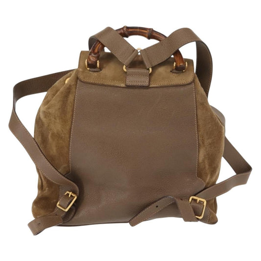 Gucci Vintage Bamboo Backpack Suede, BROWN, SUEDE, Backpack