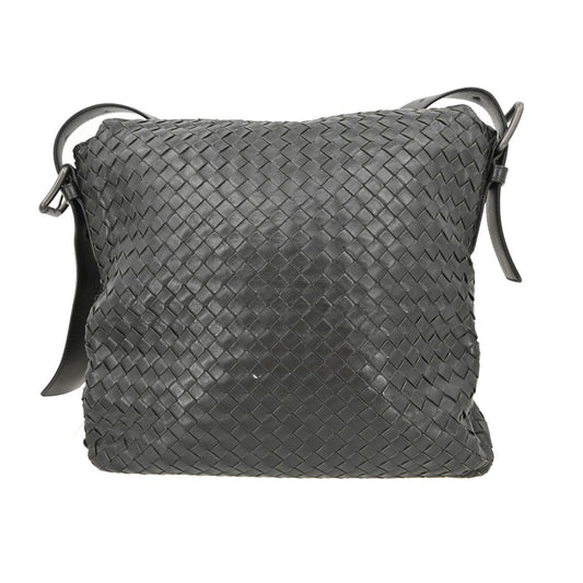 Bottega Veneta Square Flap Messenger Bag Intrecciato Nappa, BLACK, LEATHER, Shoulder bag