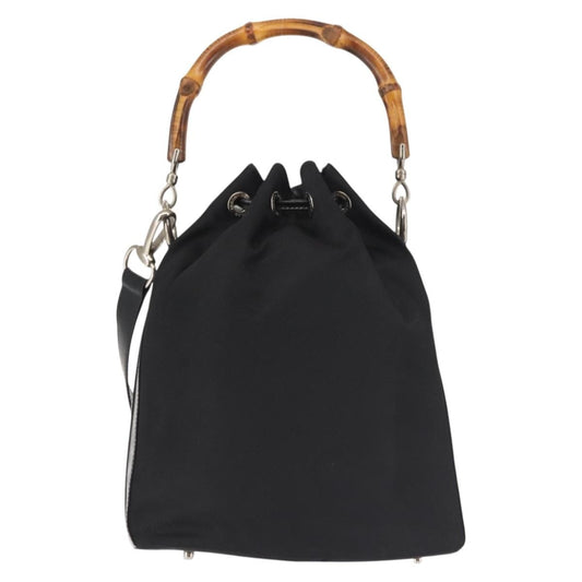Gucci Vintage Bamboo Bucket Bag Nylon and Leather, BLACK, NYLON, Bag