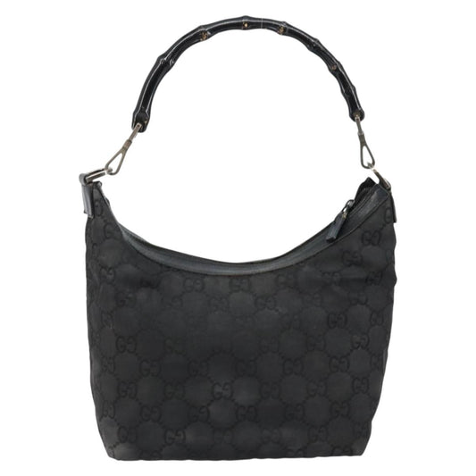 Gucci Vintage Bamboo Hobo GG Canvas, BLACK, CANVAS, Shoulder bag