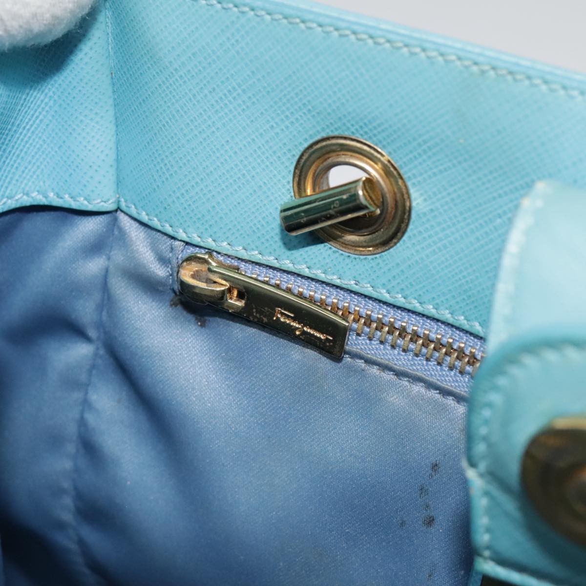 Salvatore Ferragamo Vara Bow Chain Tote Leather, BLUE, LEATHER, Tote bag