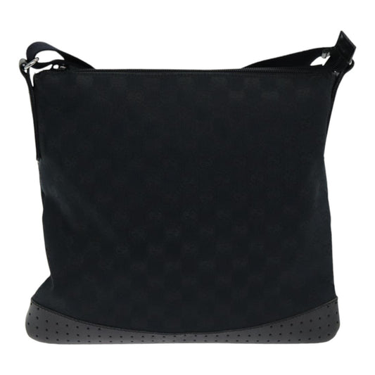 Gucci Zip Messenger Bag GG Canvas with Perforated Leather, BLACK, CANVAS, Crossbody bag