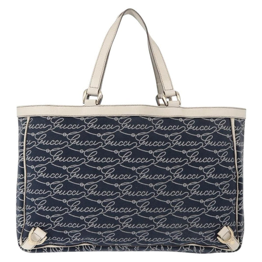 Gucci Abbey Tote GG Canvas with Leather, NAVY, CANVAS, Tote bag