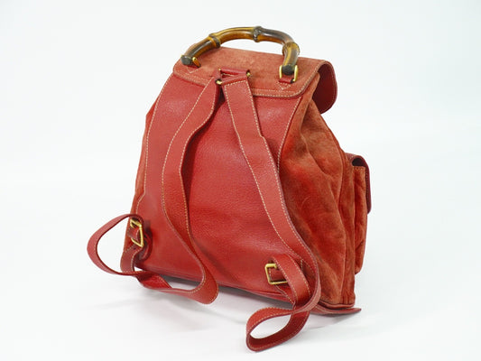 Gucci Vintage Bamboo Backpack Suede, PINK, SUEDE, Backpack