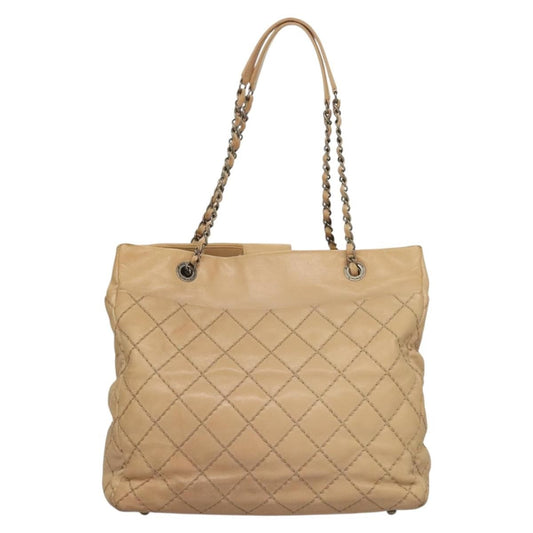 Chanel Petite Shopping Tote Quilted Calfskin, BEIGE, LEATHER, Tote bag