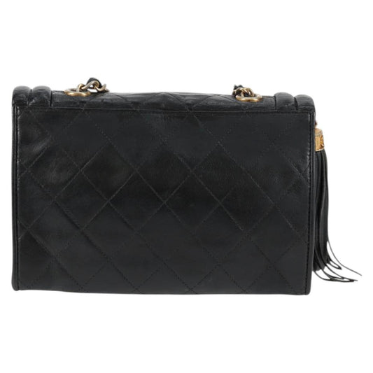 Chanel Vintage Tassel Flap Bag Leather, BLACK, LEATHER, Handbag