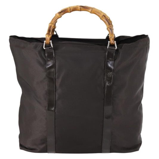 Gucci Vintage Bamboo Handle Tote Nylon, BROWN, NYLON, Tote bag