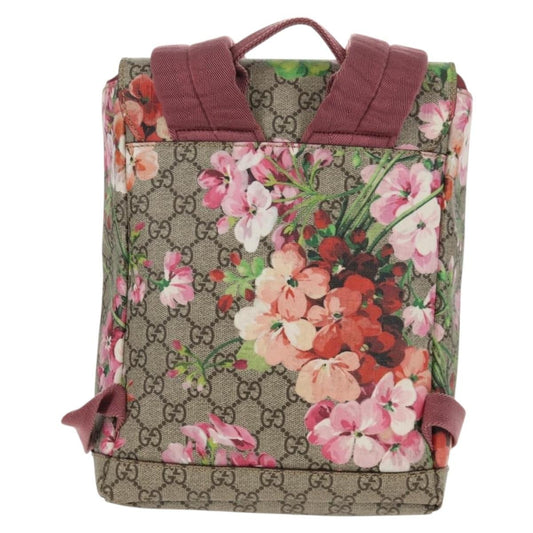 Gucci Buckle Backpack Blooms Print GG Coated Canvas, BEIGE, CANVAS, Backpack