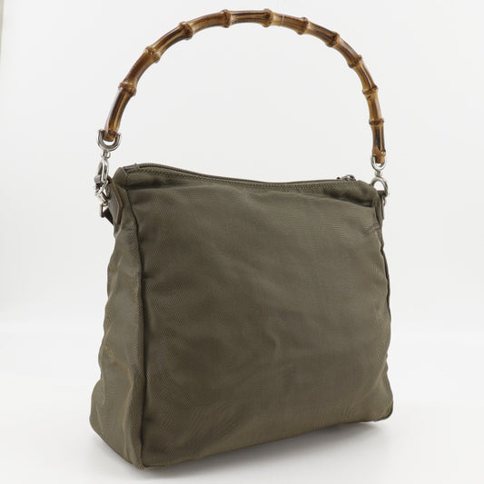 Gucci Vintage Bamboo Shoulder Bag Nylon, KHAKI, NYLON, Shoulder bag
