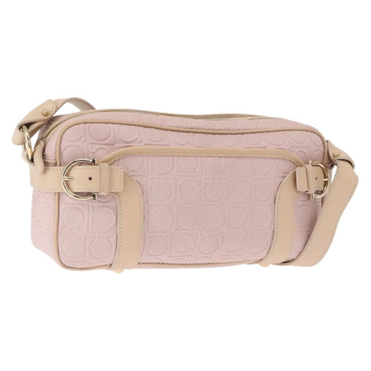 Salvatore Ferragamo Gancini Shoulder Bag Leather, PINK, LEATHER, Shoulder bag