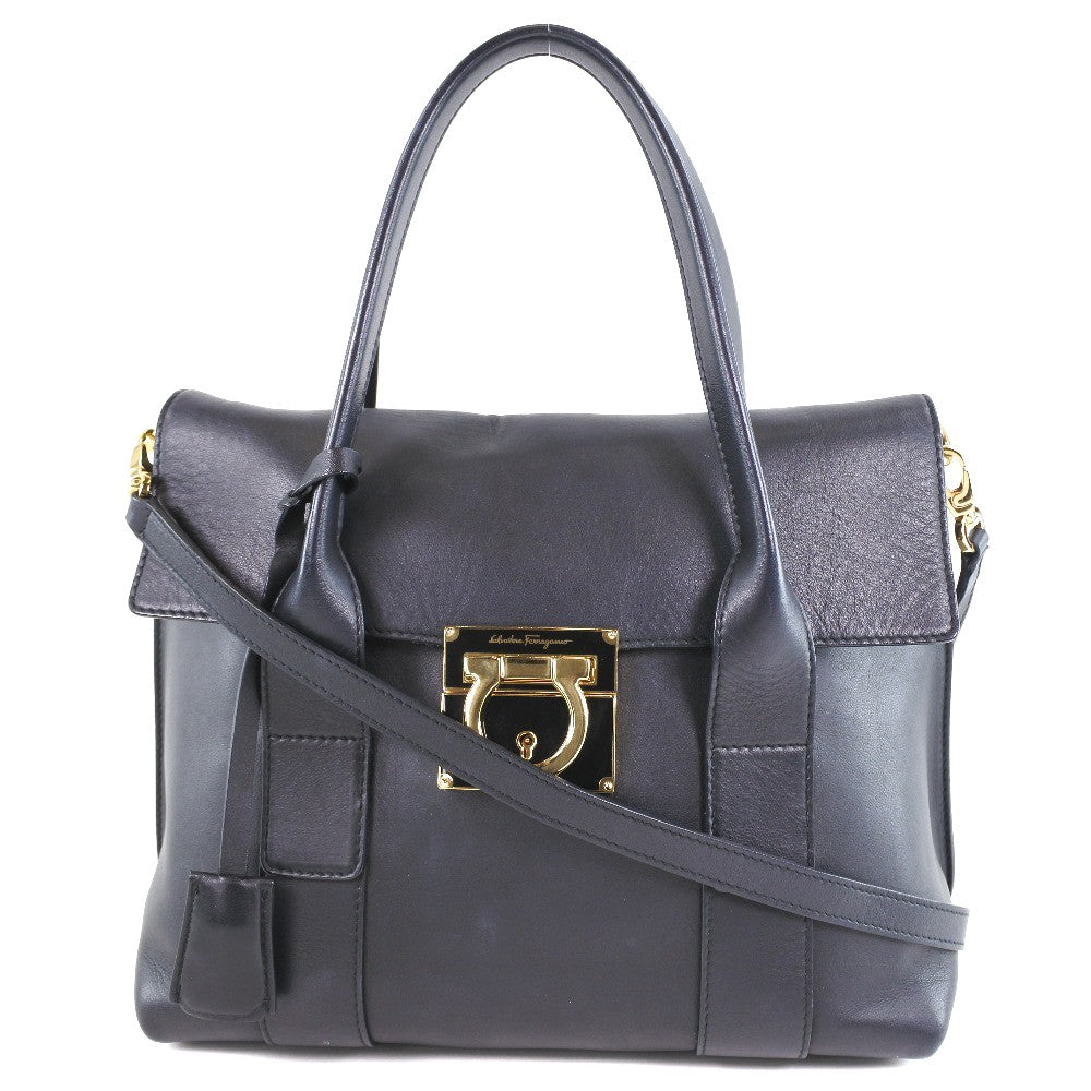 Salvatore Ferragamo Gancini Lock Flap Tote Leather, BLACK, LEATHER, Tote bag