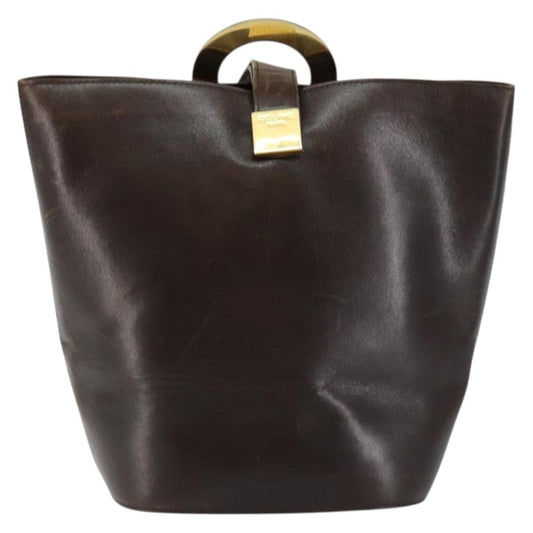 Celine Circle logo Leather, BROWN, LEATHER, Shoulder bag