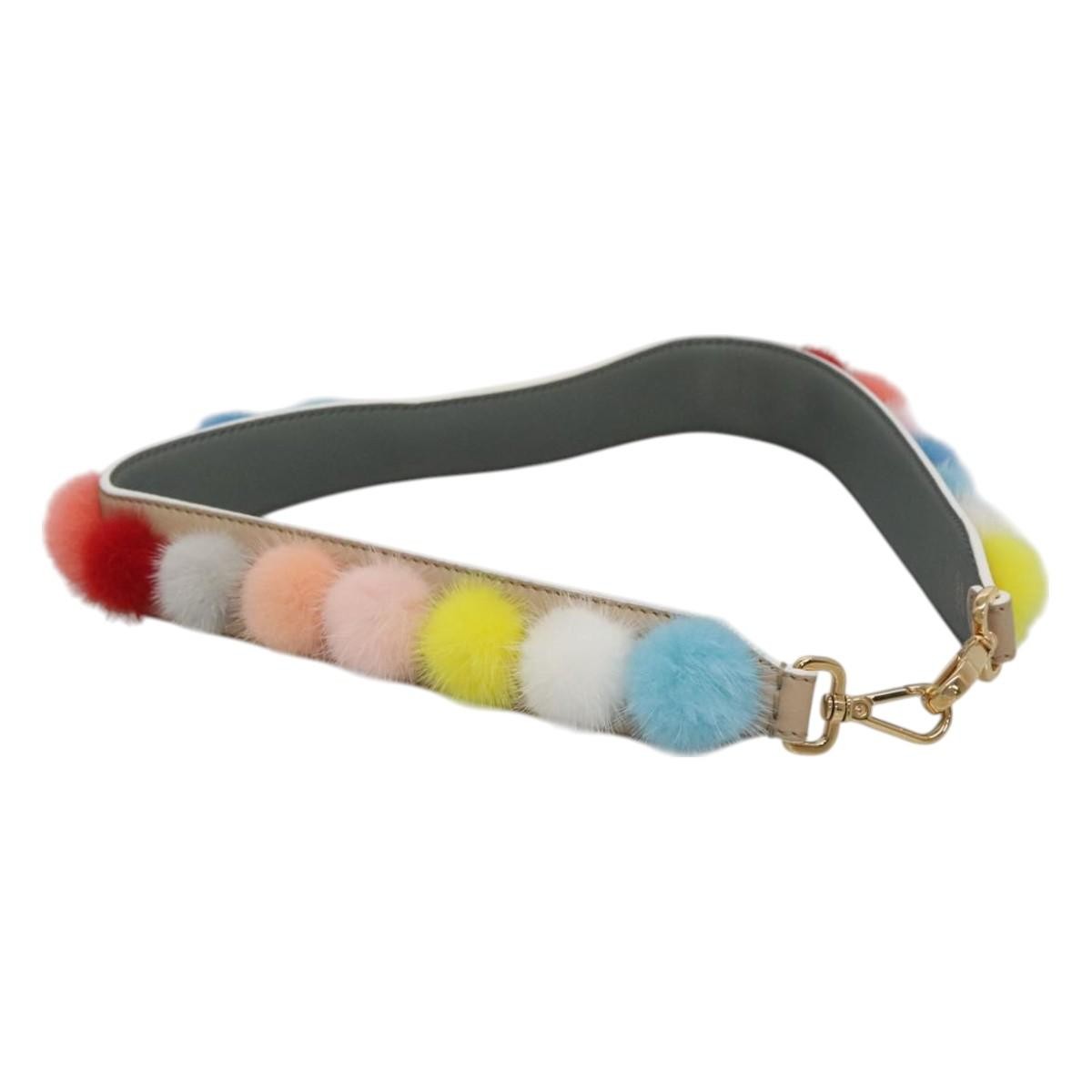 Fendi Pom Pom Strap You Shoulder Strap Leather and Fur, MULTICOLOUR, LEATHER, Straps
