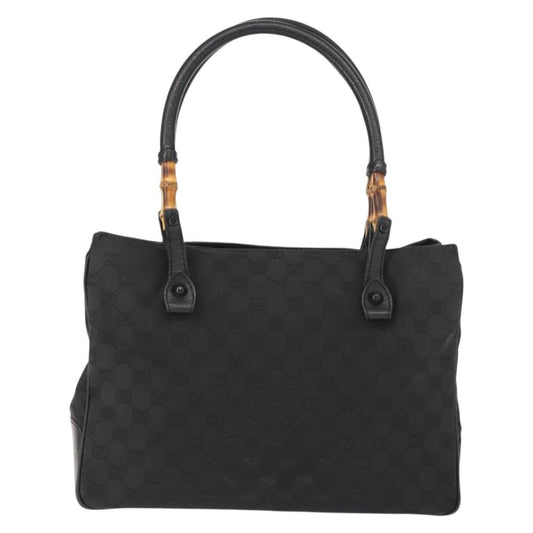 Gucci Vintage Bamboo Handle Bag Canvas, BLACK, CANVAS, Tote bag