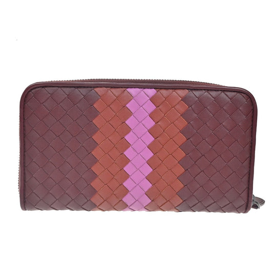 Bottega Veneta Intrecciato Long Zip Wallet Leather, BURGUNDY, LEATHER, Wallets