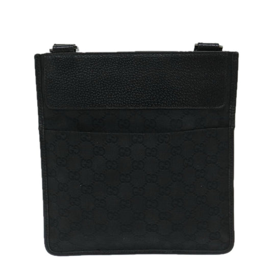 Gucci Vintage Flat Messenger Bag GG Canvas and Leather, BLACK, CANVAS, Crossbody bag