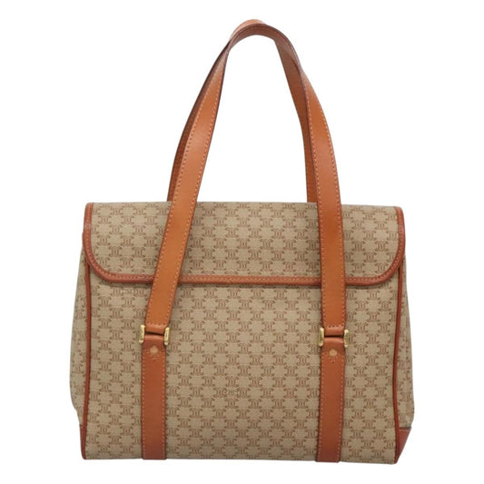Celine Vintage Macadam Handbag Canvas and Leather, Beige, Canvas, Handbag