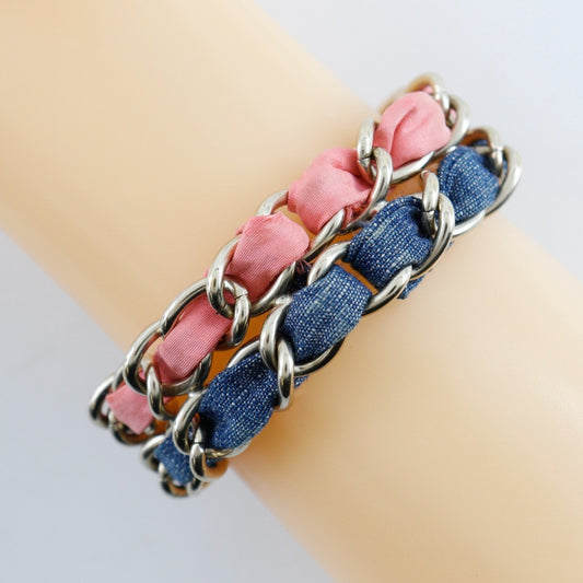 Chanel Coco mark chain 2 bracelet Metal and denim, MULTICOLOUR, MESH, Bracelet