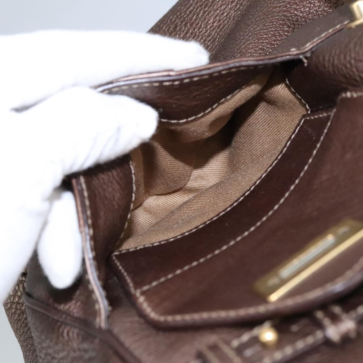 Salvatore Ferragamo Gancini handbag Leather, BROWN, LEATHER, Handbag