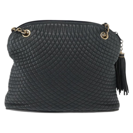 Bally Vintage Chain Shoulder Bag Quilted Leather, NAVY, LEATHER, Shoulder bag