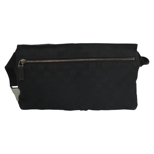 Gucci Vintage Double Belt Bag GG Canvas with Leather, BLACK, CANVAS, Shoulder bag