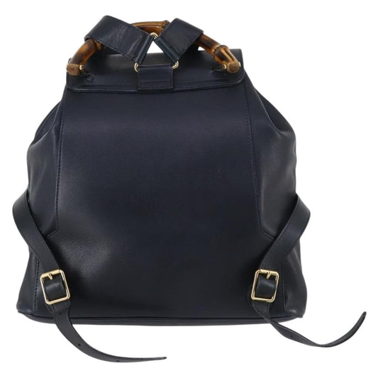 Gucci Vintage Bamboo Backpack Leather, NAVY, LEATHER, Backpack