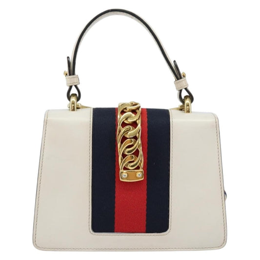 Gucci Sylvie Top Handle Bag Leather, WHITE, LEATHER, Handbag