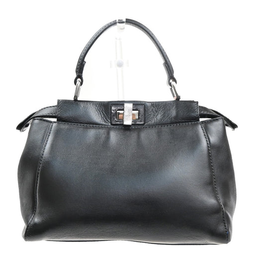 Fendi FENDI Peekaboo logo cuir leather, BLACK, LEATHER, Handbag