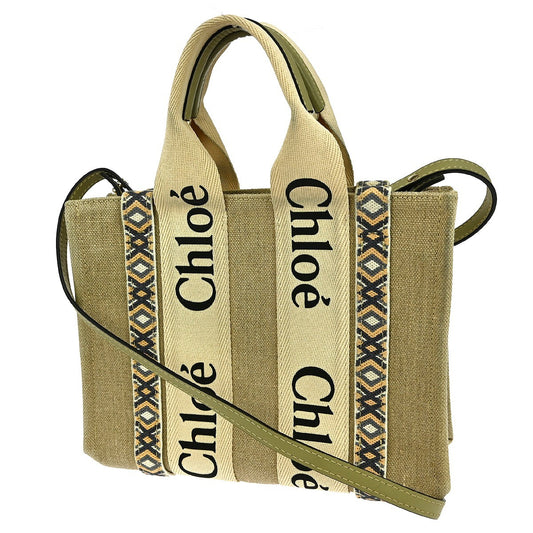 Chloe Woody Friendship Tote Canvas, BEIGE, CANVAS, Tote bag