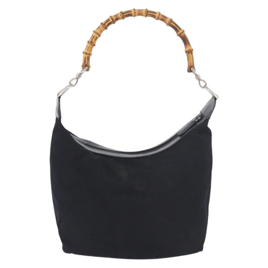 Gucci Vintage Bamboo Hobo Nylon, Navy, Nylon, Shoulder Bag