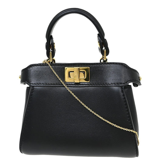 Fendi Peekaboo Bag Leather, Black, Leather, Handbag