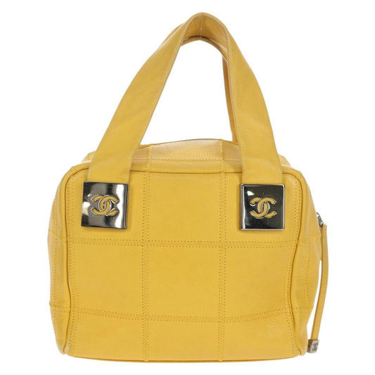 Chanel Square Stitch Bowler Bag Quilted Caviar, YELLOW, LEATHER, Handbag
