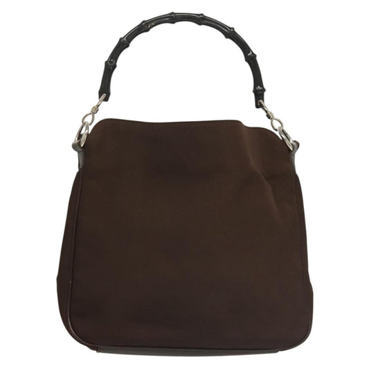 Gucci Vintage Bamboo Handle Tote Nylon, BROWN, NYLON, Tote bag