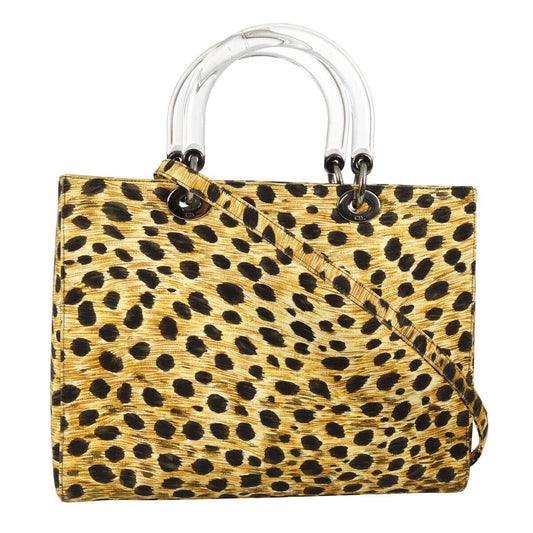 Christian Dior Vintage Lady Dior Bag Printed Cannage Quilt Canvas, YELLOW, CANVAS, Handbag