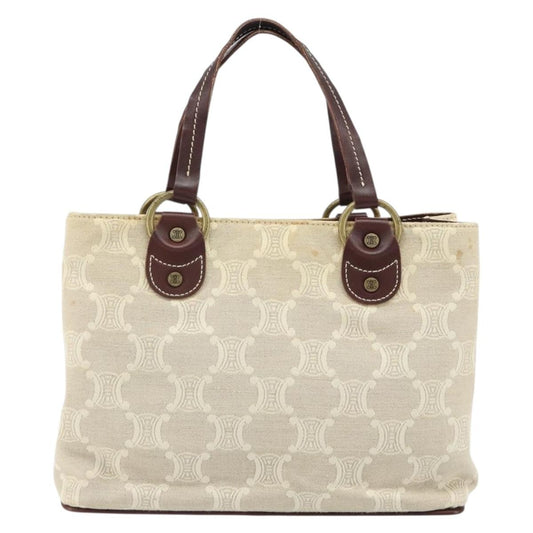 Celine Vintage Macadam Handbag Canvas and Leather, BEIGE, CANVAS, Handbag